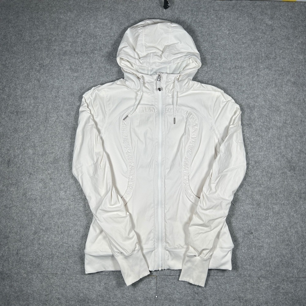 Lululemon Dance Studio Jacket III Womens 12 White Full Zip Hooded Ruched
